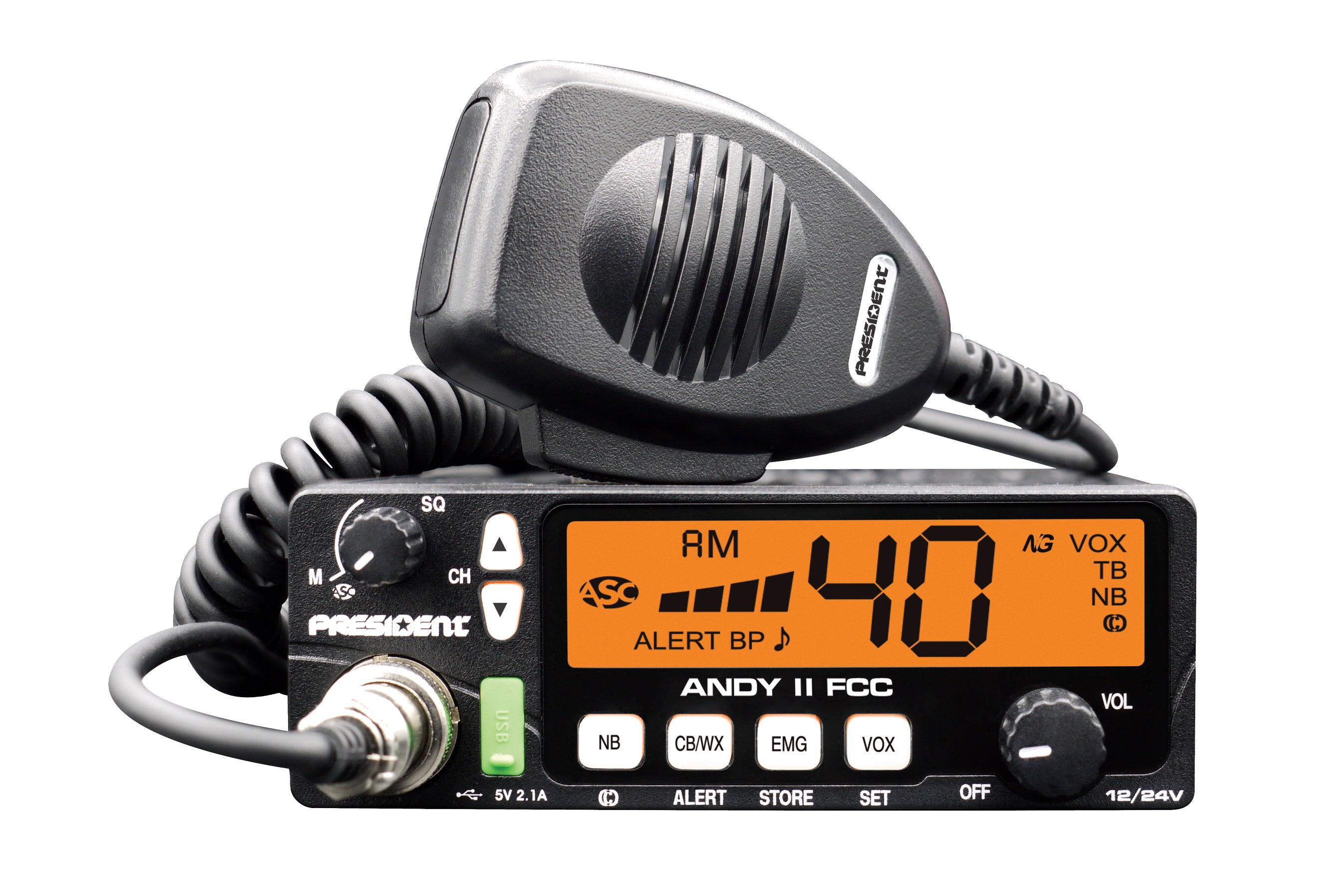 President Electronics ANDY II FCC 12-24 VDC 40 Channel CB Radio